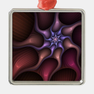 Magical Shiny Abstract Striped Colourful Fractal Metal Ornament