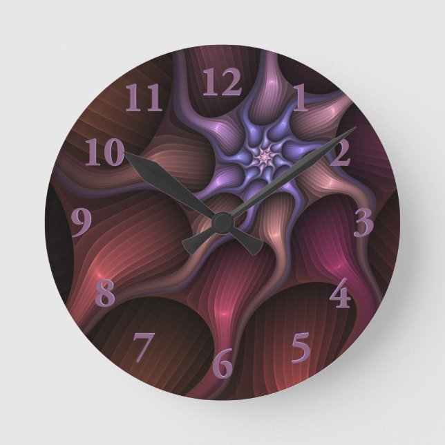 Magical Shiny Abstract Striped Colourful Fractal Round Clock (Front)