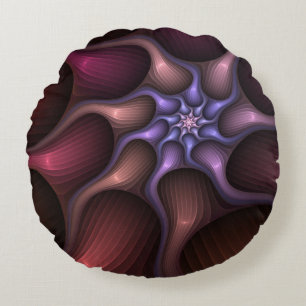 Magical Shiny Abstract Striped Colourful Fractal Round Cushion