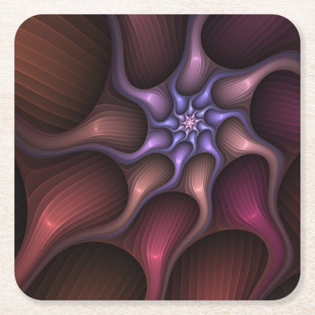 Magical Shiny Abstract Striped Colourful Fractal Square Paper Coaster (Front)