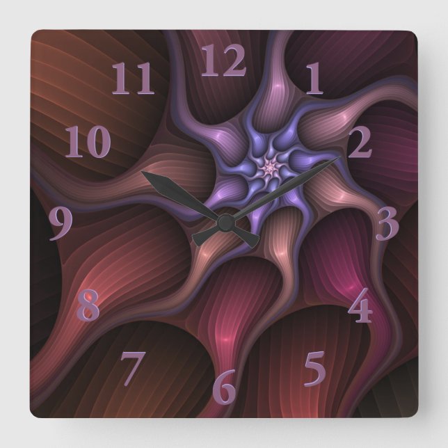 Magical Shiny Abstract Striped Colourful Fractal Square Wall Clock (Front)