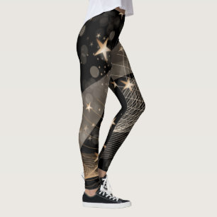 Magical Shiny Gold Stars Strings and Bokeh Lights Leggings