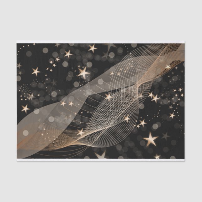 Magical Shiny Gold Stars Strings and Bokeh Lights Tissue Paper (Front)