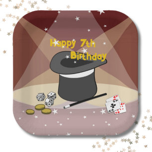Magical Show Happy 7th Birthday Kids Party Square  Paper Plate