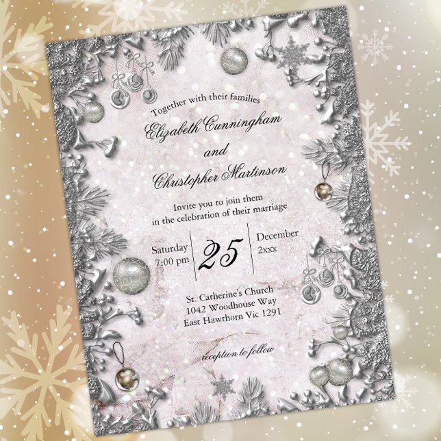 Magical Silver Winter Christmas Wedding Invitation Postcard (Creator Uploaded)