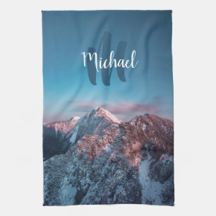Magical sky monogram mountain Storžič Slovenia Tea Towel