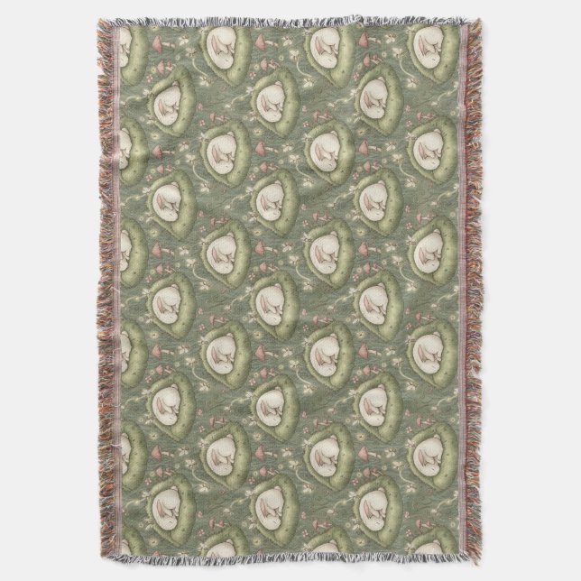 Magical Sleeping Bunny & Fairies in the Forest Throw Blanket (Front Vertical)