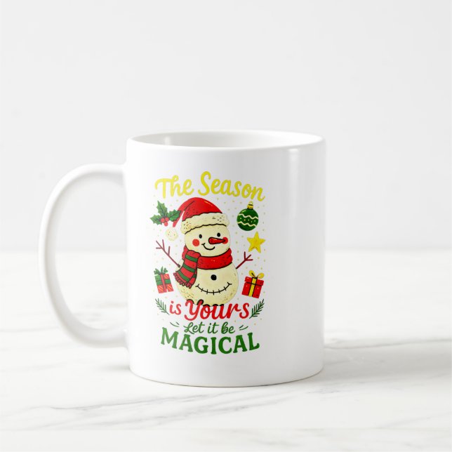 Magical Snowman Classic Christmas Cozy Winter Vibe Coffee Mug (Left)