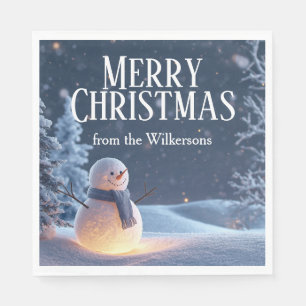 Magical Snowman on a Winter Night Custom Name Xmas Napkin
