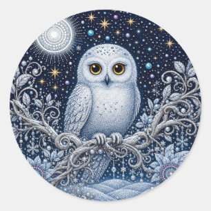 Magical Snowy Owl – Guardian of Winter Night Classic Round Sticker
