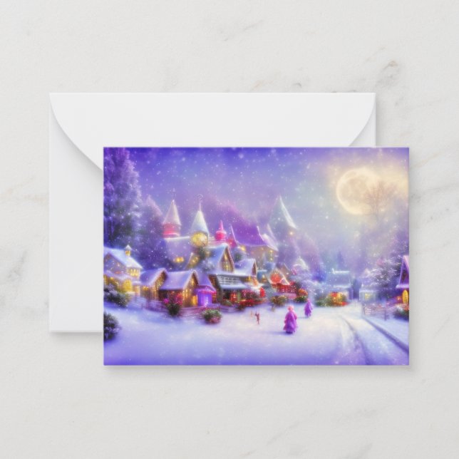 Magical snowy village budget mini Christmas Card (Front)
