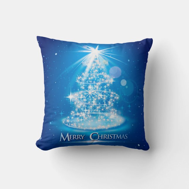 Magical Sparkling Blue Christmas Tree Square Cushion (Front)