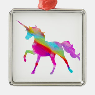 Magical sparkly rainbow prancing unicorn metal ornament