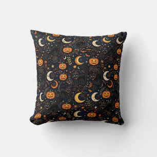 Magical Spooky Black Cat and Moon Cushion