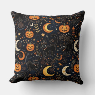 Magical Spooky Black Cat and Moon Cushion