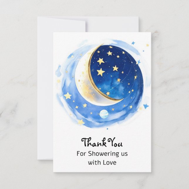 Magical Starry Night Boy Baby Shower Thank You Card (Front)