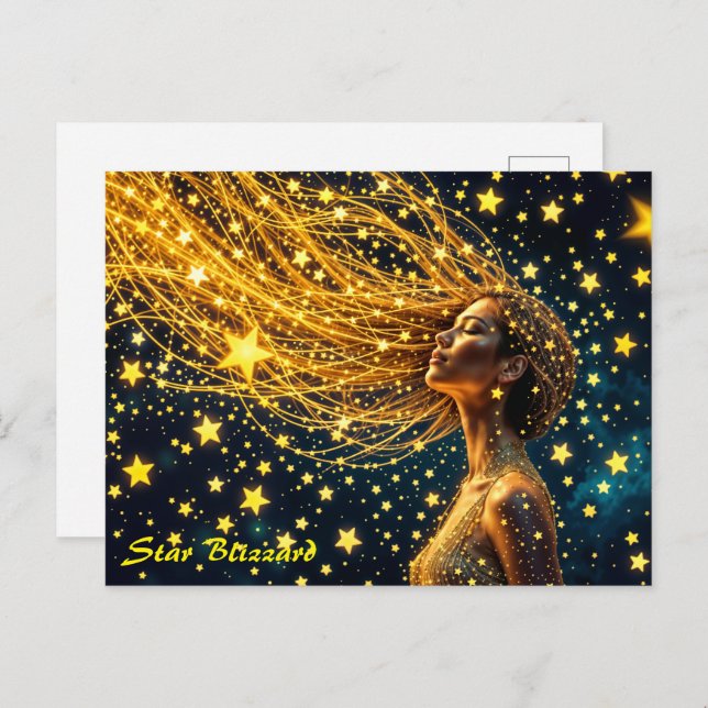 Magical starry portrait of gold fantasy woman postcard (Front/Back)