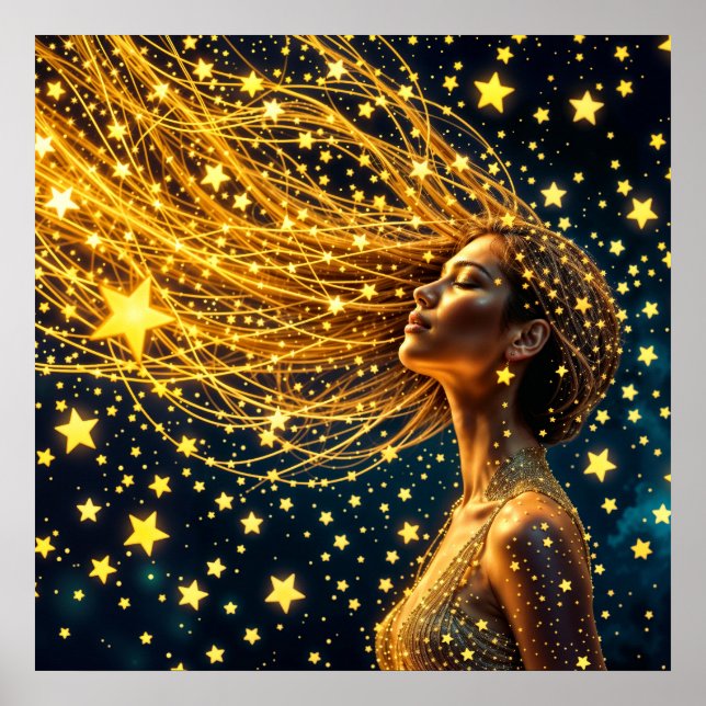 Magical starry portrait of gold fantasy woman poster (Front)