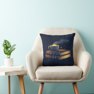 Magical Stars and Coffee with Books Cushion
