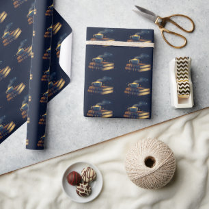 Magical Stars and Coffee with Books Wrapping Paper