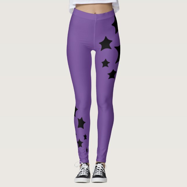 Magical Stars Purple background Mystical night Leggings (Front)