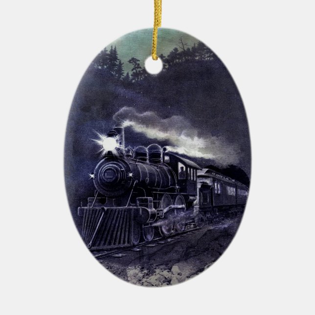 Magical Steam engine Victorian Train Ornamnent Ceramic Tree Decoration (Front)