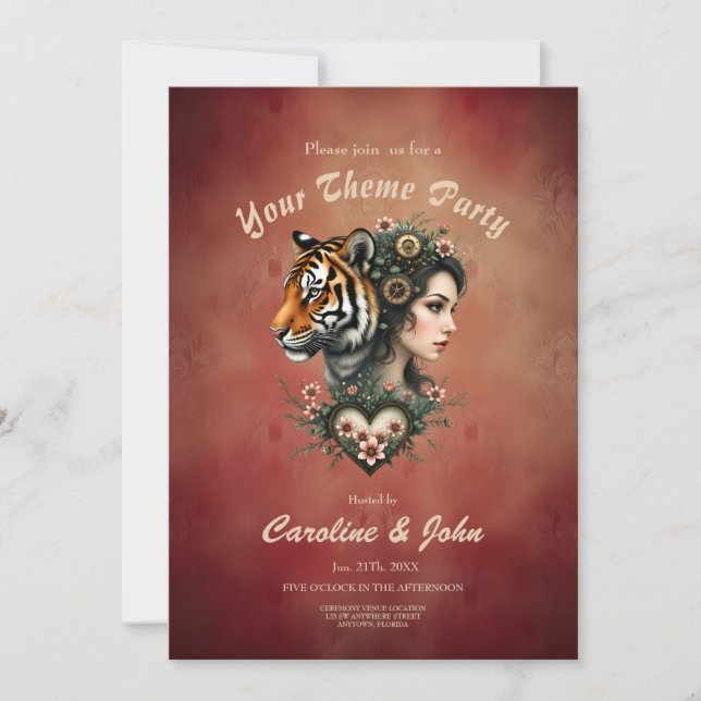 Magical steampunk floral world invitation (Front)