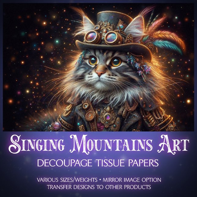 Magical Steampunk Maine Coon Cat Decoupage  Tissue Paper (Creator Uploaded)