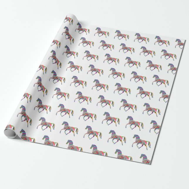 Magical Stripes Rainbow Horse  Pony Wrapping Paper (Unrolled)