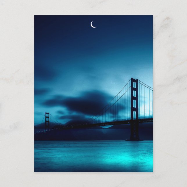 Magical Summer Night with Crescent and Bridge Postcard (Front)
