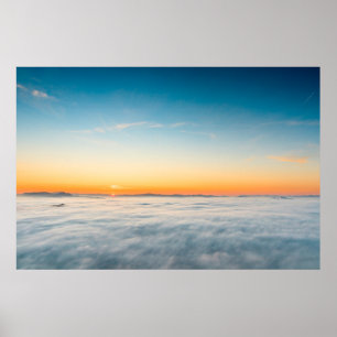 Magical sunrise above clouds poster