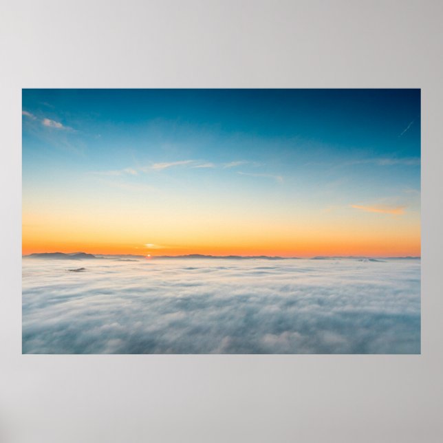 Magical sunrise above clouds poster (Front)