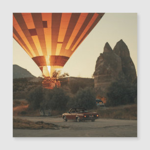 Magical Sunrise Hot Air Balloon View With Red Car