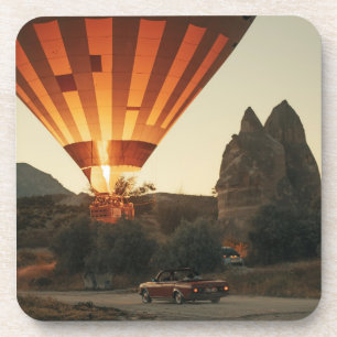 Magical Sunrise Hot Air Balloon View With Red Car Coaster
