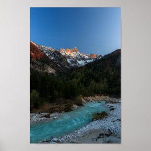 Magical sunset over the mountains and river poster