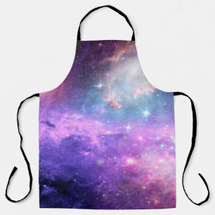 Magical surreal colorful space background with man apron