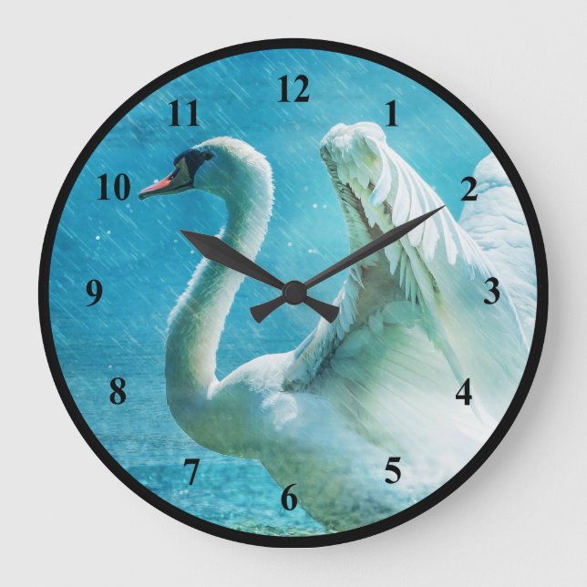 Magical Swan During a Summer Shower Large Clock (Front)