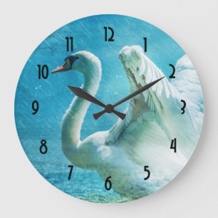 Magical Swan During a Summer Shower Large Clock
