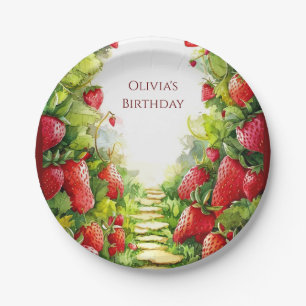 Magical Sweet Simple Strawberry Birthday Paper Plate