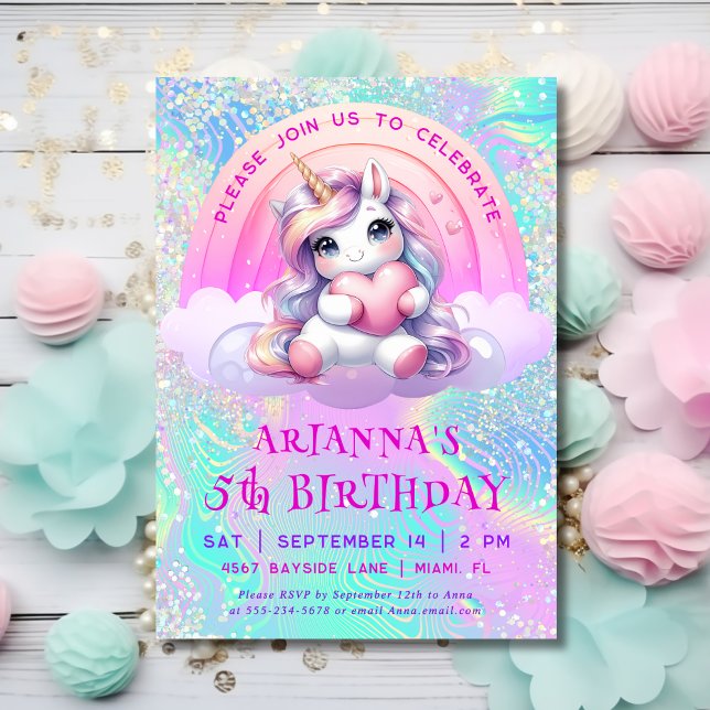 Magical Sweet Unicorn Glitter Birthday Invitation (Creator Uploaded)