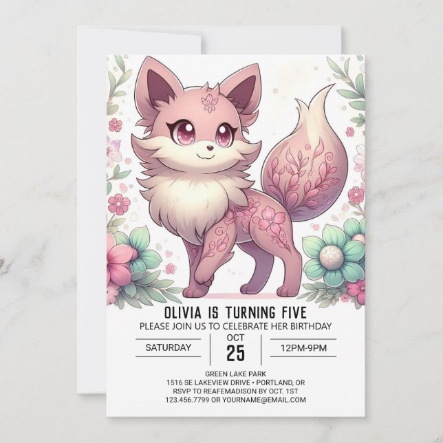 Magical Sweet Wolf Digital Birthday Invitation (Front)