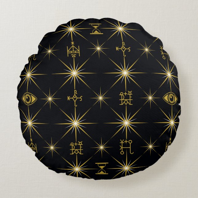 Magical Symbols Pattern Round Cushion (Front)