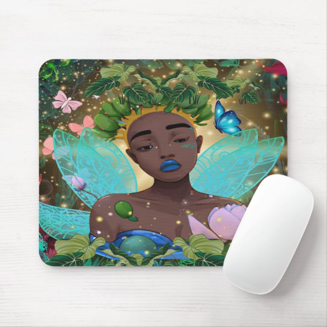 Magical Tale of an African American Black Fairy Mouse Pad (With Mouse)