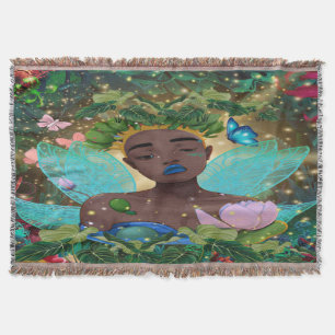 Magical Tale of an African American Black Fairy Throw Blanket
