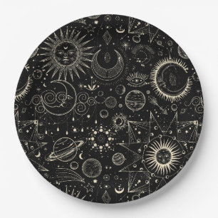Magical tarot astrology boho celestial pattern paper plate