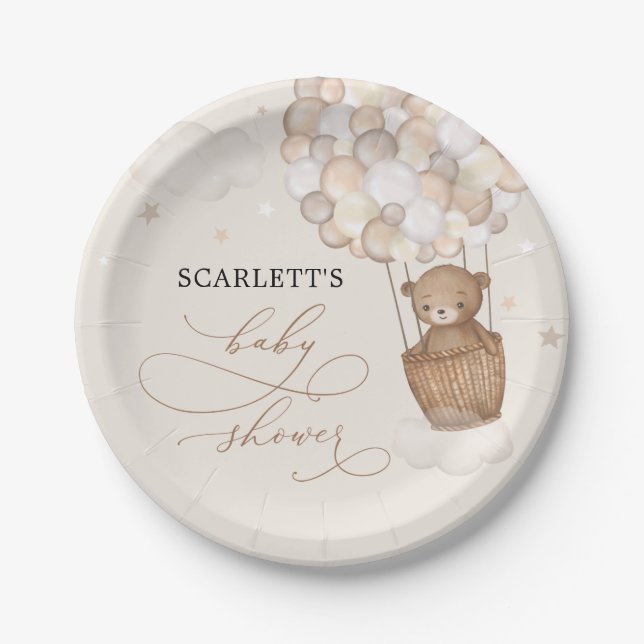 Magical Teddy Bear Hot Air Balloon Baby Shower Paper Plate (Front)