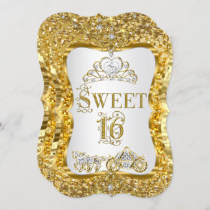 Magical Tiara Princess Sweet 16 Gold White Invite