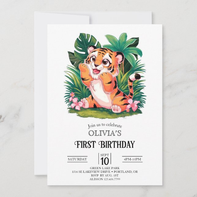 Magical Tiger 1st Birthday Digital Invitation (Front)