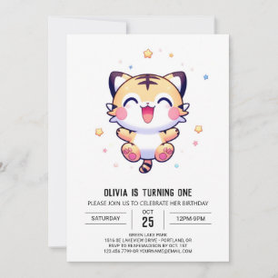 Magical Tiger 1st Birthday Invitation