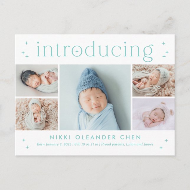 Magical Time Editable Colour Birth Announcement Postcard (Front)